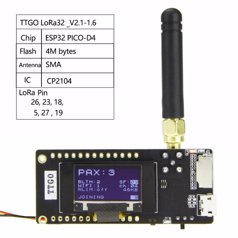 TTGO ESP32 Lora (915MHz) OLED SDCard Lipo Battery Connector · imagen 1